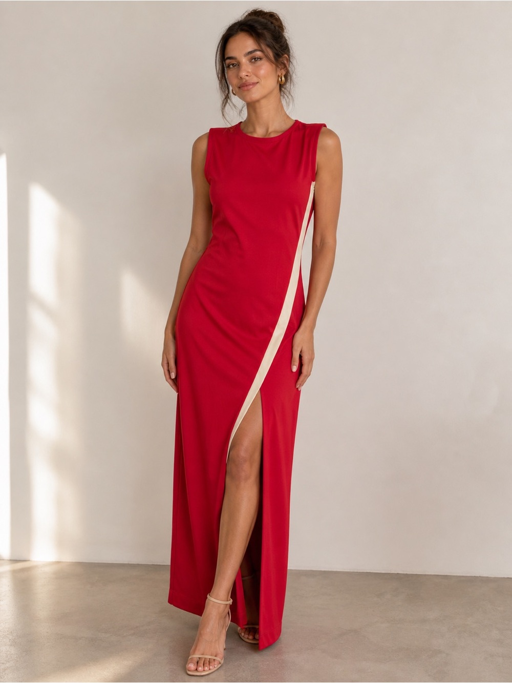MARELLA Red Maxi With Slit Sleeveless Evening Formal Dress Classy